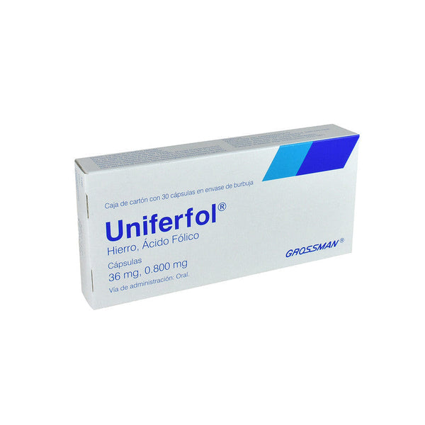 UNIFERFOL 36 MG/800 MCG C/30 CAPS